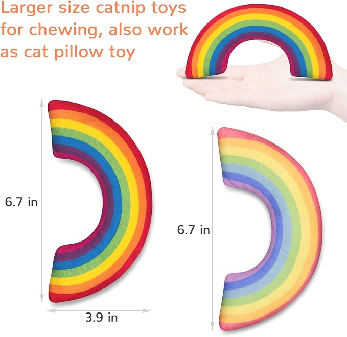Cat Toys Rainbow Pillows, Catnip Toys for Indoor Cats Kitten, Soft and Durable, Interactive Cat Nip Chew Teeth Toy Kitty Kicker Toys 2 Pack