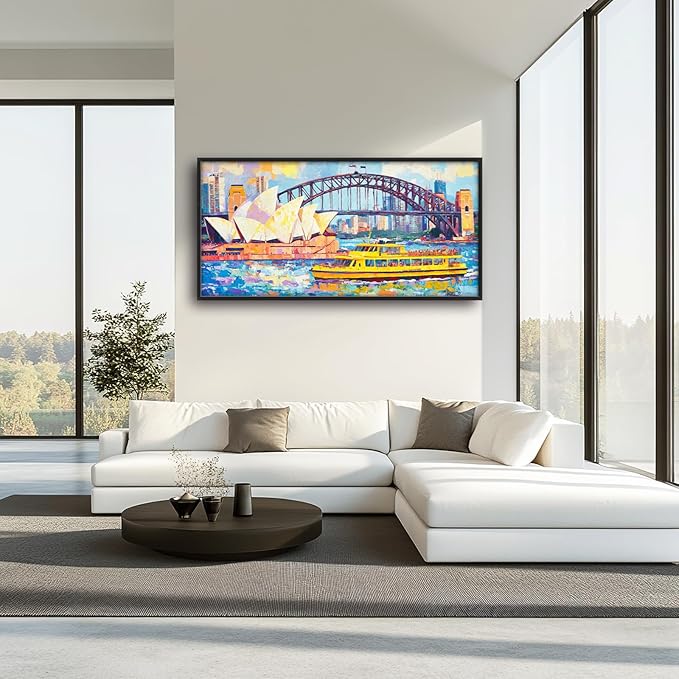 Extra Large Sydney Opera House Framed Wall Art for Living Room,Oversized Abstract Harbour Bridge Cityscape Pictures Wall Decor,Canvas Print Painting Modern Artwork Bedroom Office Bathroom 60L" x 30W"