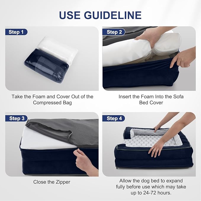 FURTIME Orthopedic Dog Bed for Extra Large Dogs - XL Plus Washable Dog Sofa Beds, Supportive Foam Pet Couch Bed with Removable Washable Cover, Waterproof Lining and Nonskid Bottom, Navy Blue