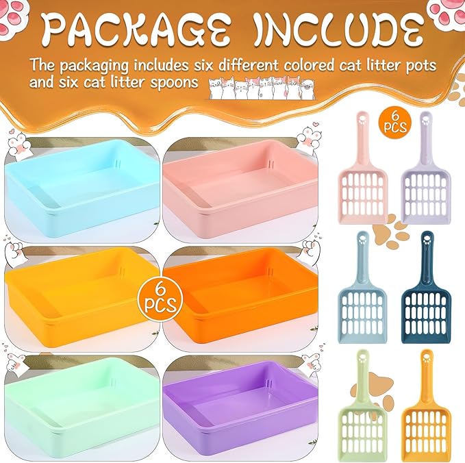6 Pcs Kitten Small Litter Box Set, Plastic Kitten Litter Pan with 6 Scooper Cat Litter Box Cat Litter Box Travel Toilet for Small Pet Kitty Bunny Guinea Pig