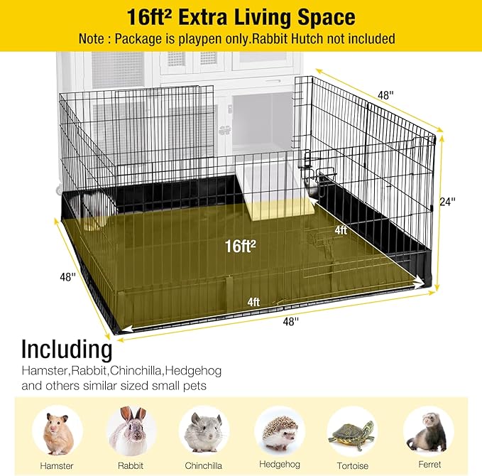 Aivituvin Pet Playpen Guinea Pig Cage Small Animal Rabbit Exercise Pen with Waterproof Floor Liner - Extension Playpen ONLY