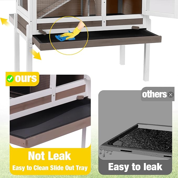 Aivituvin 2-Story Rabbit Hutch with Anti-Chew Ramp & Zinc Sheet - 36.6" Indoor Guinea Pig Cage, Wooden Stand, Pull-Out Tray & Leakproof Floor (Brown)