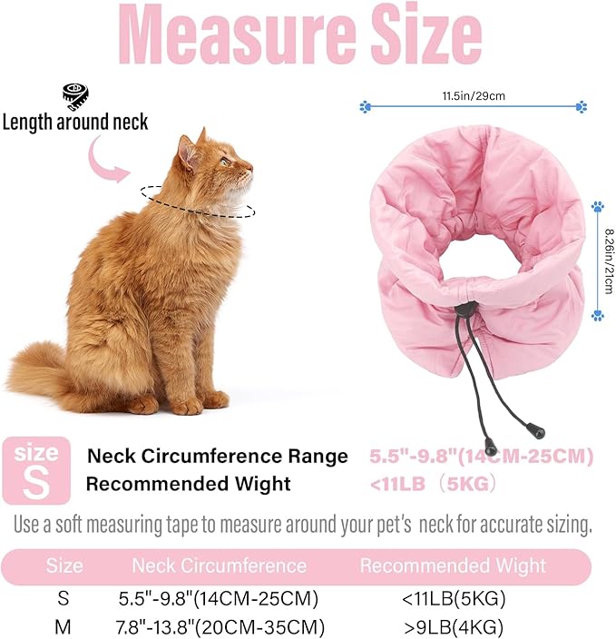 Cat Recovery Collar, Soft Adjustable Cone for Cats and Kittens, Lightweight Waterproof Elizabethan Collar for After-Surgery Care, Prevent Licking and Scratching, Neck Protector for Pets（Pink,S）