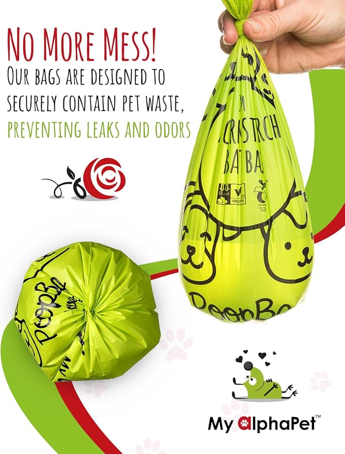 Compostable Dog Poop Bags, Cornstarch Eco-Friendly, HOME COMPOST NF T 51-800, 240 Count, Large Size Bag 9x13 Inches, 16 Unscented Refill Rolls, Leak-proof, Plantbased, GM-Free Corn (Green)