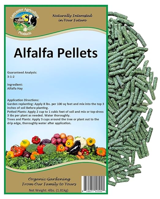 Alfalfa Meal Pellets 4 Pounds Organic Fertilizer for Flowers, Vegetables & Trees - Ideal Rabbit Food, Hamster Food, Timothy Hay Alternative - Lancaster Agriculture Products