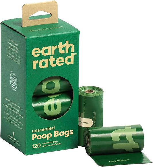 Earth Rated Poop Bags for Dogs Guaranteed Leak Proof and Extra Thick Waste Bag Refill Rolls, Unscented, 120 Count