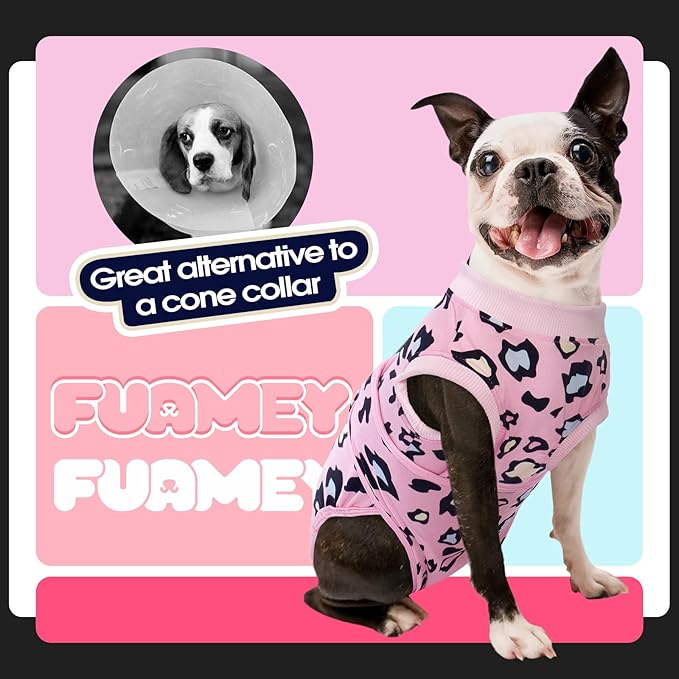 FUAMEY Recovery Suit for Dogs After Surgery,Soft Breathable Dog Bodysuit E-Collar & Cone Alternative Surgical Suit,Male Female Dog Neuter Spay Suits Anti Licking Wounds Onesie Pink Leopard XXL