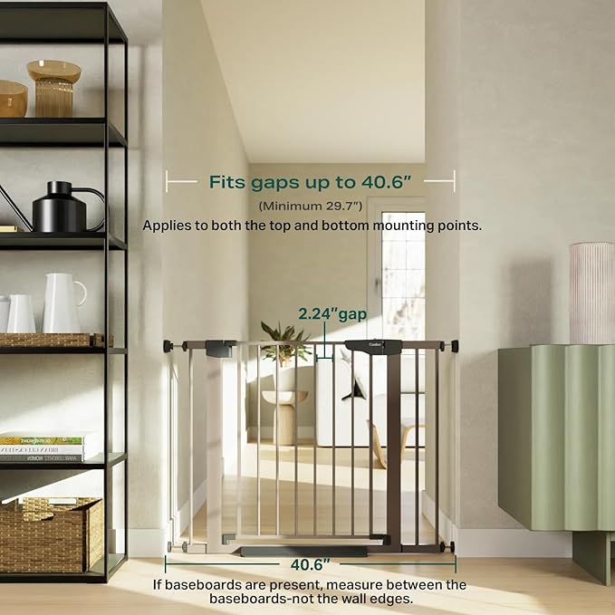 Cumbor 29.7-40.6" Baby Gate for Stairs, Mom's Choice Awards Winner-Dog Gate for Doorways, Pressure Mounted Self Closing Pet Gates for Dogs Indoor, Durable Safety Child Gate with Easy Walk Thru Door