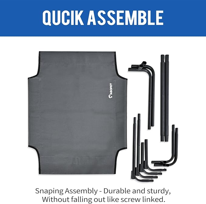 Cooling Elevated Dog Bed, Raised Outdoor Dog Bed Waterproof Pet Beds Cots Stable and Easy Assembly, Teslin Fabric with 1.2mm Thick Iron Frame, Breathable, Ultra-Sturdy，Grey,32 * 25.2 * 7.1