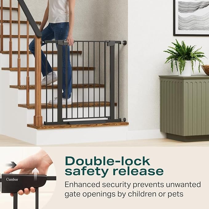 Cumbor 36" Extra Tall Baby Gate for Dogs and Kids with Wide 2-Way Door, 29.7-40.6" Width, and Auto Close Personal Safety for Babies and Pets, Fits Doorways, Stairs, and Entryways