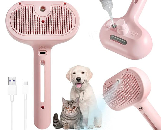 3-in-1 Steam Brush for Cats & Dogs – Hair Removal Comb with One-Click Release & Water Spray – Grooming Brush for Shedding, Long/Short Hair