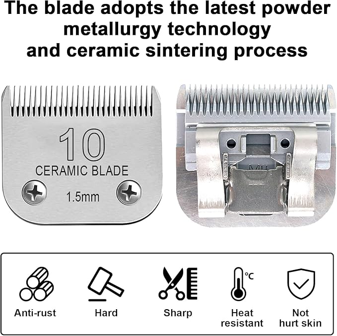 Detachable Pet Dog Clipper Blades, Compatible with Size-4FC (9.5mm), Most Oster A5, KM Series Clippers,Made of Ceramic Blade & Stainless Steel Blade 2Pack
