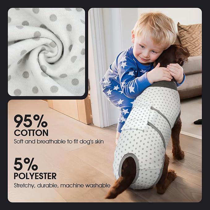 FUAMEY Dog Recovery Suit Male,Dogs Surgery Neuter Suits Puppy Spay Shirts for Female Protect Dog's Skin Anti Licking Abdominal Wounds Doggie Onesie Pet Bodysuit Alternative to Cone Polka Dot L