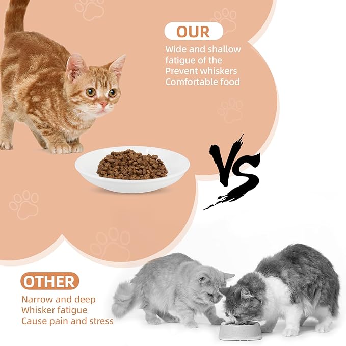 6 Pack Cat Food Bowl, Ceramic Cat Bowls, Anti Whisker Fatigue Cats Bowl Set,5.5 Inches Shallow Wide Kitten Plates for Food and Water (Fishbone Style)