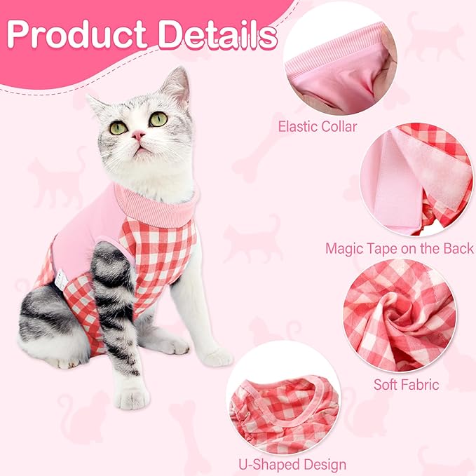 Cat Recovery Suit for Abdominal Wounds or Skin Diseases, Cat Onesie for Cats After Surgery Female Kitten Recovery Suit, Breathable E-Collar Alternative for Cats After Spay Anti Licking Wounds