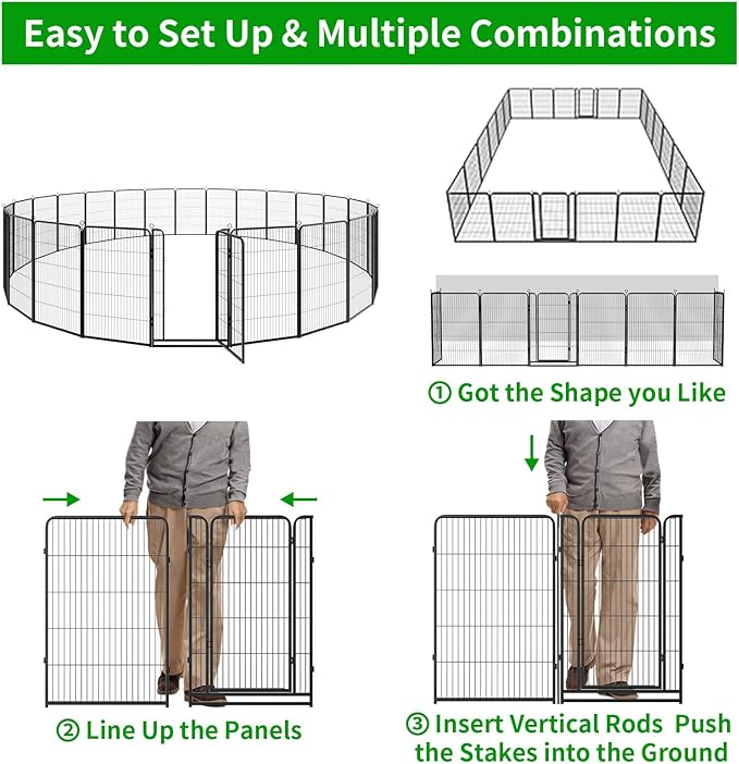 Dog Playpen Outdoor Extra Wide 24 Panels Heavy Duty Dog Fence 47" Height Anti-Rust with Doors Portable for RV Camping Yard, Total 63FT, 316 Sq.ft, Snowy Black