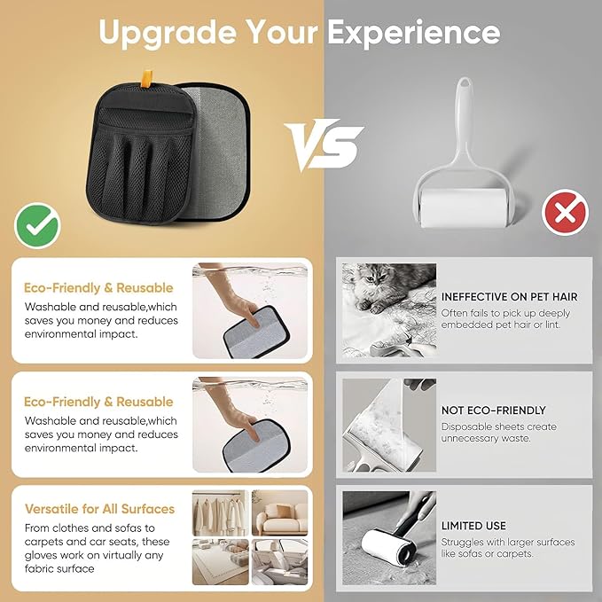 2PCS Pet Hair Removal Glove for Cats & Dogs Five-Finger Electrostatic Magic Brush Pet Hair Remover Glove for Clothing, Couch, Carpet, Furniture, Car Seat