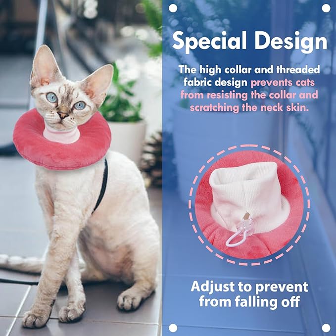 Adjustable Cat Recovery Cone, Comfortable & Lightweight Elizabethan Collar to Stop Licking or Scratching, Suitable for Skin Disease & Wounds Protection After Surgery, Pink Medium