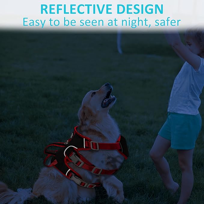 Escape Proof Dog Harness, No Pull Reflective Adjustable Vest with Easy Control Lift Handle, No Choke Soft Padded Breathable Full Body Pet Harness for Walking Hiking and Training (Red, Small)