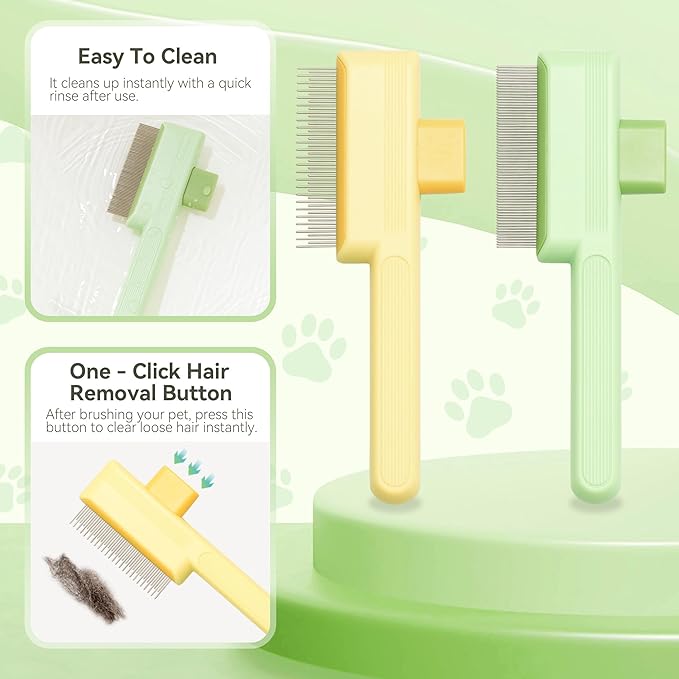 Flea Comb for Cats & Dogs Brush for Shedding Self Cleaning Pet Comb Lice Comb with Long & Short Stainless Steel Teeth Pet Hair Removal Tool 2025