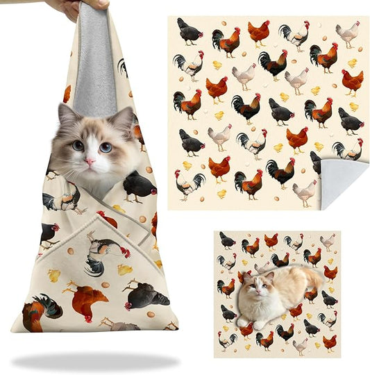 27.6"Cat Grooming Wrap, Self Adhesive Cat Wrap for Cutting Nails, Anti-Escape Calming Cat Swaddle Wrap for Medicine Ear Cleaning, Chicken Anti-Scratch Cats Burrito Restraint Blanket,Practical Pet Tool