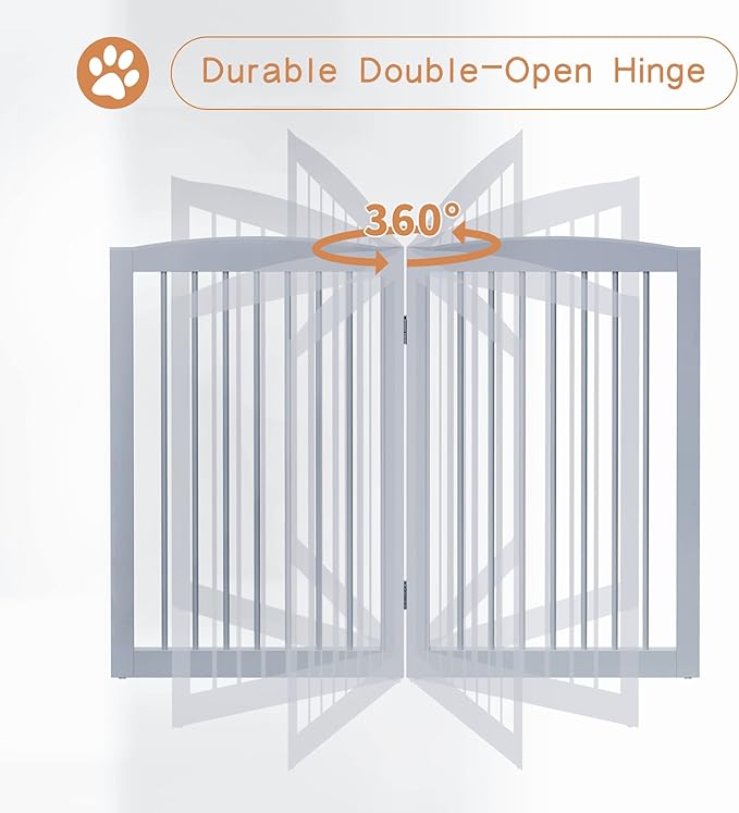 Freestanding Wooden Pet Gate - Foldable Indoor Dog Gate, 80 Inch Wide, 4 Panels, Grey
