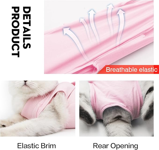 DOTON Cat Recovery Suit for Male and Female Surgical Post Surgery Soft Cone Onesie Shirt Clothes Neuter Licking Protective Diapers Outfit Cover Kitten Spay Collar(M, Pink)