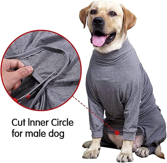 Dog Recovery Suit, Abdominal Wound After Surgery Wear, Prevent Licking Wounds, E-Collar & Cone Alternatives, Long Sleeve Postoperative Shirts Dog Bodysuit Prevent Shedding(2XL, Grey)
