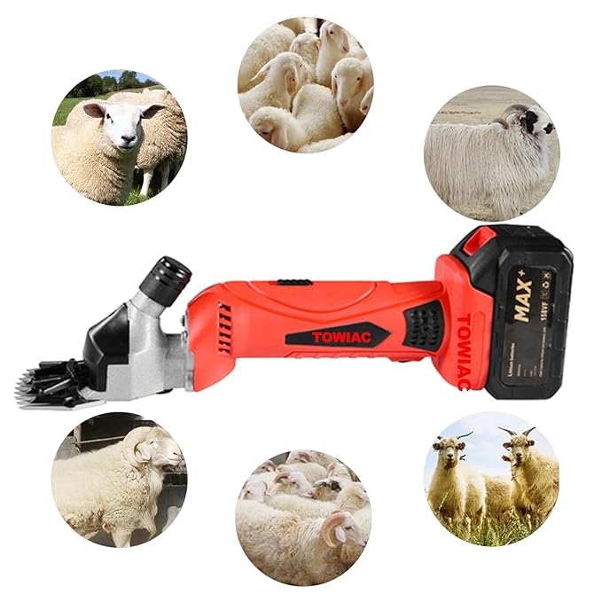 Cordless Electric Shears,Professional Sheep Shearing Clippers with 2 PCS Rechargeable Lithium Battery, 6 Speeds Heavy-Duty Farm Livestock Haircut Trimmer