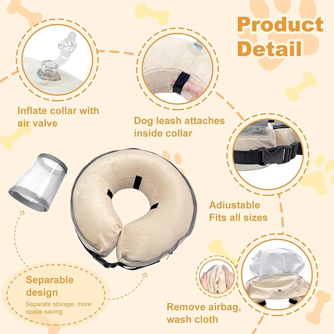 Dog Cone Collar with Enhanced Anti-Licking, Inflatable Dog Cone After Surgery, Adjustable Size with Soft Padding for Small Medium Large Dogs - Pale Yellow/S
