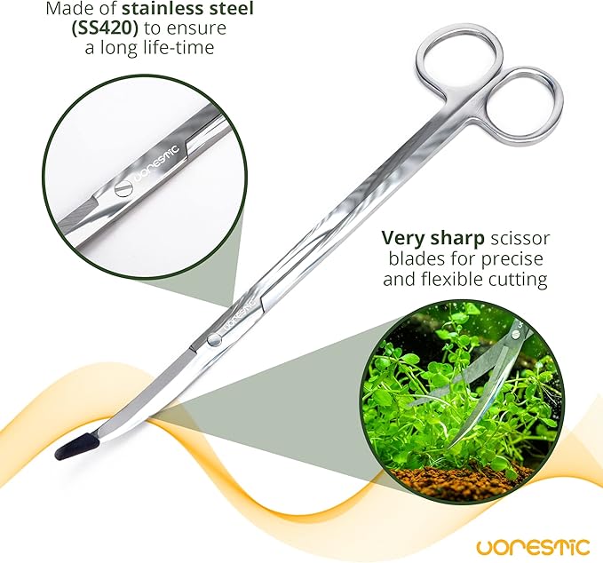 6Pcs Aquascape Tools, Terrarium Tools, Aquarium Kit with Stainless Steel Aquarium Tweezers Extra Long, Aquarium Scissors, Algae Scraper, and Spatula - Aquascaping Tools Set for Maintenance