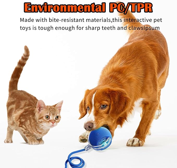 Cat Ball Toy,New Interactive Rolling Cats Dog Toy Balls 360° Smart Automatic Rolling Pet Ball, Fast Moving Toy for Dog,Interactive Toys for Cats (Blue)