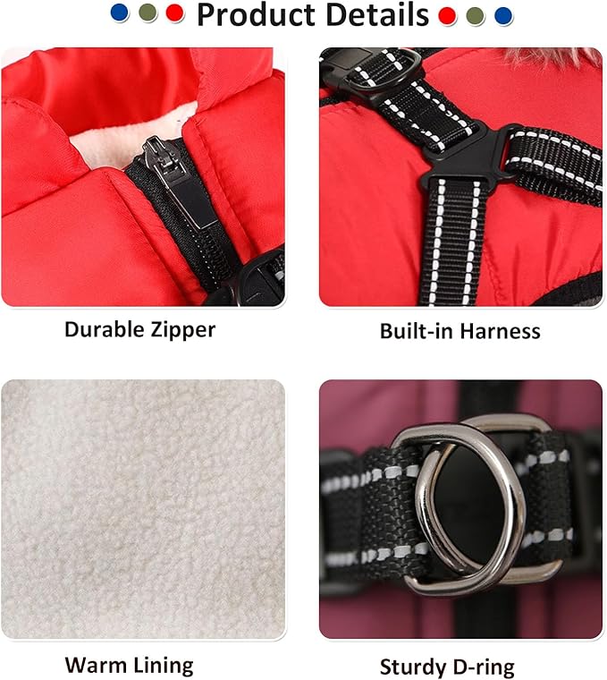 HDKUW Small Dog Jacket, Small Dog Coat Harness Winter Warm Vest Jacket Waterproof Cotton Costume for Puppy Small Dogs (2XL, Green)