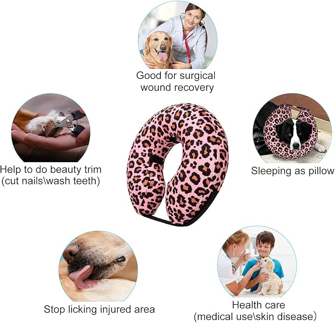 CuteBone Inflatable Dog Cone with Removable Soft Fleece Covers for Small/Medium/Large Dogs and Cats Neck Donut Collar After Surgery GWB10L