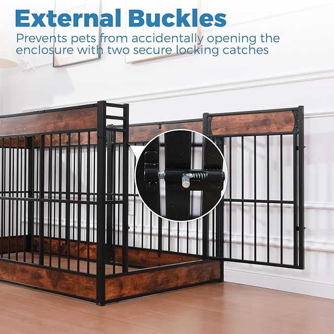 Dog Playpen, 35.4" Height Dog Pen Indoor, Heavy Duty, Safe and Sturdy, Furniture Style Puppy Pen (12 Panels (35.4" High), Rustic Brown)