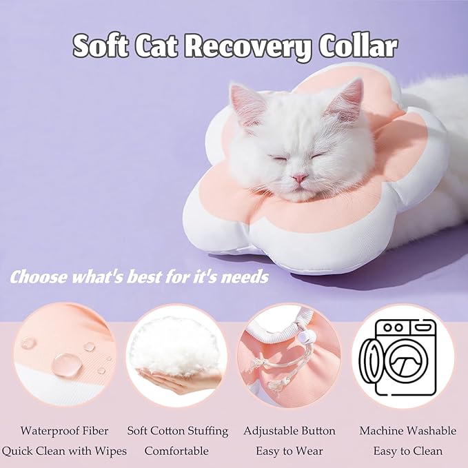 Cat Cone Collar Soft, Adjustable Kitten Cone After Surgery, Waterproof Recovery E Collar for Pet to Stop Licking (Pink Flower, Medium)