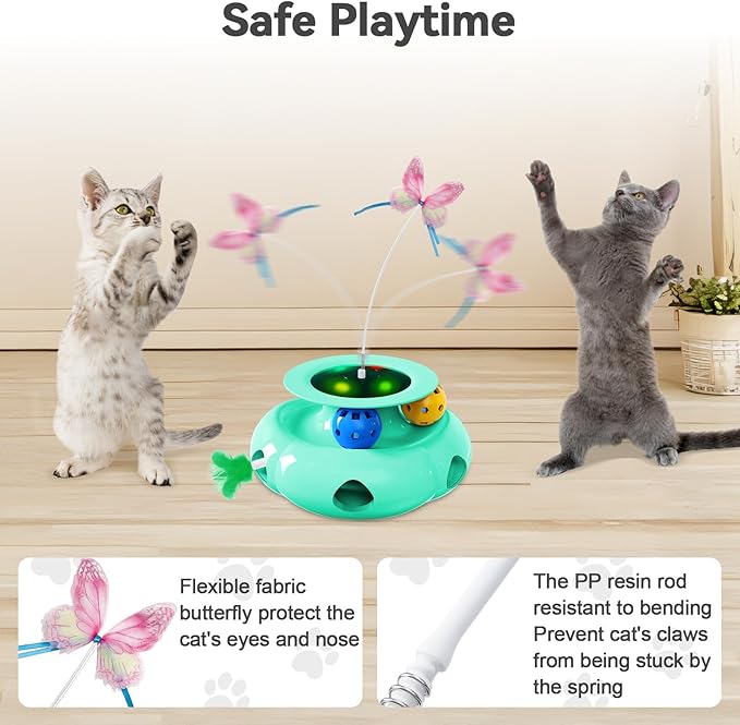 Cat Toys Interactive Rechargeable 3in1 Whack a Mole Cat Toy, Fluttering Butterfly, Track Balls, Touch Activated Automatic Kitten Toys for Indoor Cats