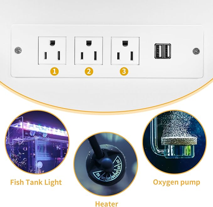 DWVO 75-120 Gallon Aquarium Stand with Power Outlet & LED Light, Cabinet for Accessories Storage - Heavy Duty Metal Fish Tank Stand Suitable for Turtle Tank, Reptile Terrarium, 2000LBS Capacity, White