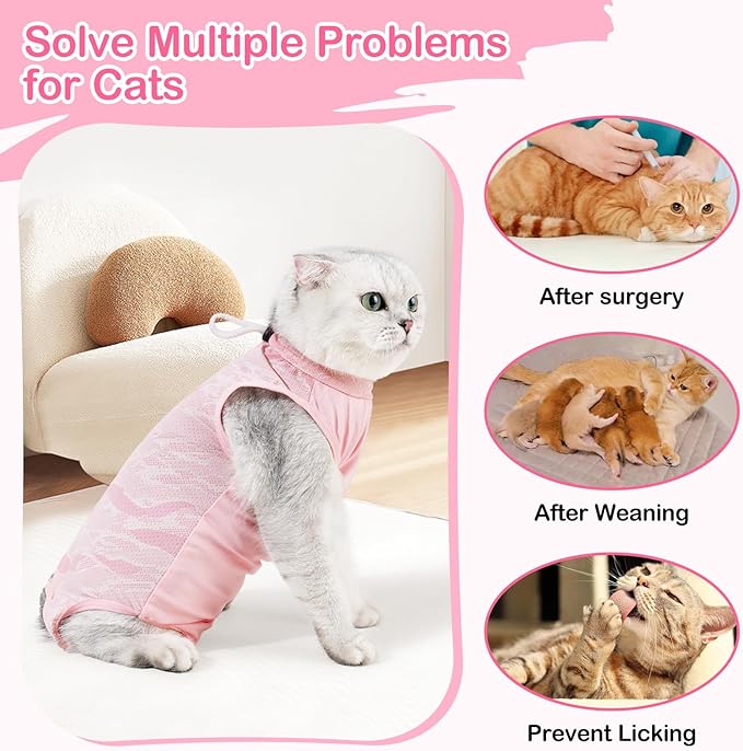 Coppthinktu Cat Recovery Suit Female - Cat Onesie After Surgery, Breathable & Soft Fabric, Adjustable & Easy to Wear, Better Than E-Collar, Easy Litter Box Access, Perfect for Post-Surgery Care