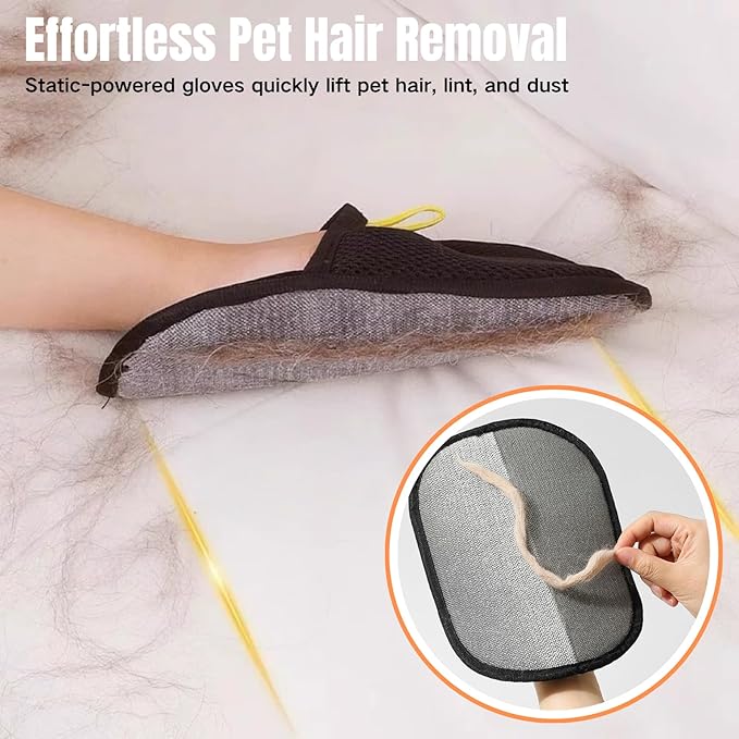 2PCS Pet Hair Removal Glove, 2025 Pet Hair Remover Electrostatic Gloves Washable Reusable Grooming Tool for Cats & Dogs Furniture Bed Sheets Couch Clothes Carpet Car Seat