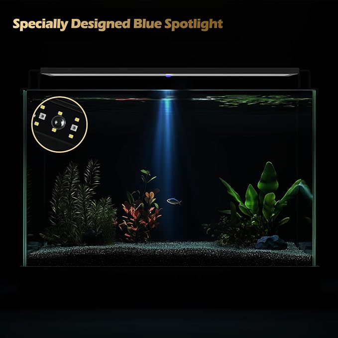 GLOWRIUM LED Aquarium Light with Remote, Full Spectrum Fish Tank Light with Auto Timer, IP67 Waterproof Freshwater Planted Tank Light, Dimmable RGB+W+Moon LEDs with High Performance (27W 36-41inch)