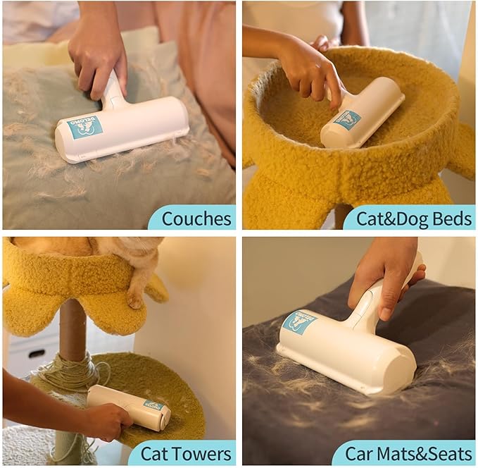 DELOMO Pet Hair Removal Tool: Pet Hair Remover with Fur Bin - Reusable Lint Roller for Pet Hair - Cat and Dog Hair Remover for Couch, Furniture, Carpet, Clothes, Car Seat - Essential for Pet Owners