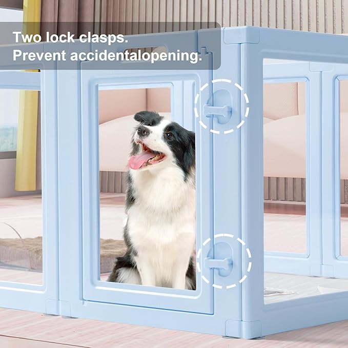DIY Clear Acrylic Dog Playpen House,Quick Easy Assembly and Disassembly,Strong Floor Suction,Indoor and Outdoor Use,Easy Cleansing Puppy Fence (Sky Blue, 23.6" H, 10PCS)
