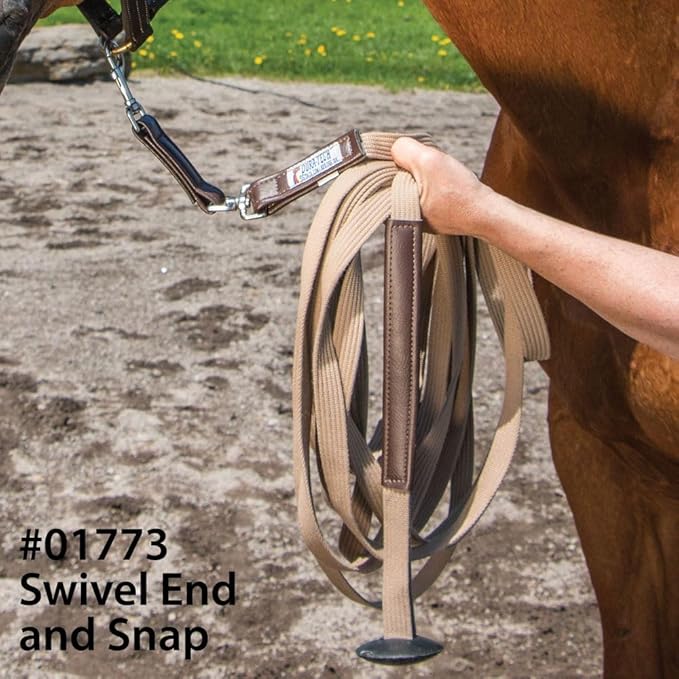 Dura-Tech German Web Cord Lunge Line for Horses | Soft Grip Ribbed Webbing | Lightweight & Durable | Nickel-Plated Snap or Chain Options | Lunch Line with Swivel End and Snap