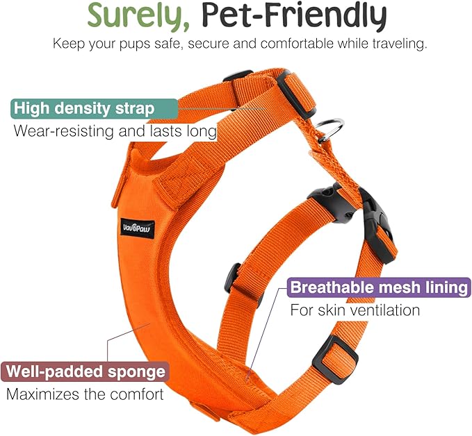 Dog Seat Belt, Safety Vest Dog Car Harness with Adjustable Buckle Dog Seat Belt for Vehicle Nylon Pet Safety Seat Belts Heavy Duty(L, Orange)