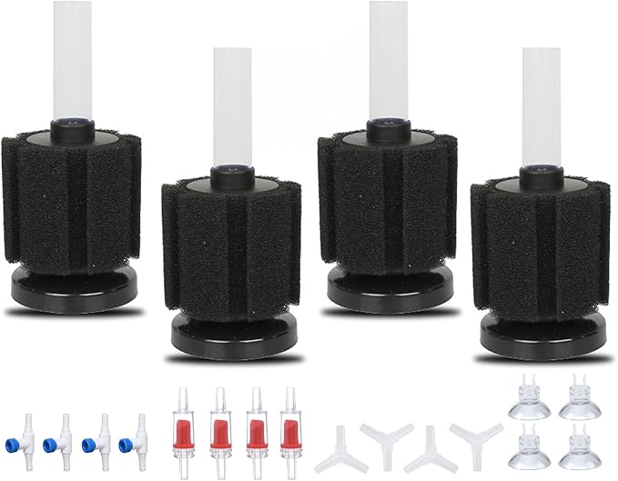 ALEGI 4pcs Large Aquarium Sponge Filter with Suction Cups, Check Valves for Breeding Fry Betta Shrimp Fish Tank (Small up to 10-20Gal 4 Pcs)