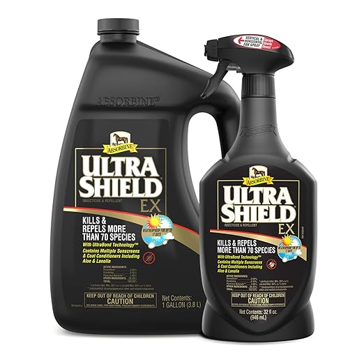 Absorbine UltraShield EX Combo 32oz Sprayer + 128oz Refill Insecticide, Kills & Repels Flies, Mosquitoes, Ticks, Fleas, Lice, Use on Horses, Dogs, Premises