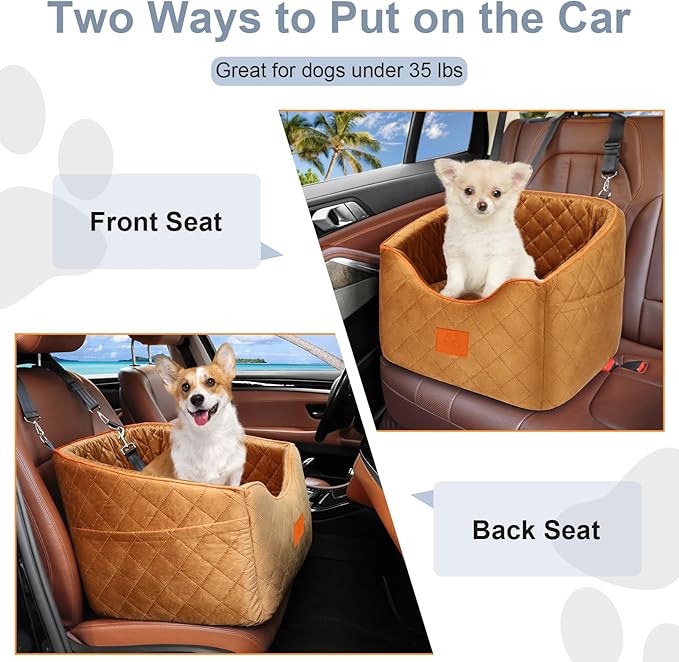 Dog Car Seat for Small Dogs, Memory Foam Booster Dog Seat for Dogs up to 35 lbs, Elevated Pet Car Seat with Washable Removable Cover, Storage Pockets