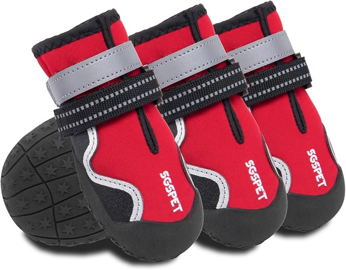 Dog Shoes for Large Dogs, Medium Dog Boots & Paw Protectors for Winter Snowy Day, Summer Hot Pavement,Waterproof in Rainy Weather,Outdoor Walking,Indoor Hardfloors Anti Slip Sole(Red, 3# (XS))