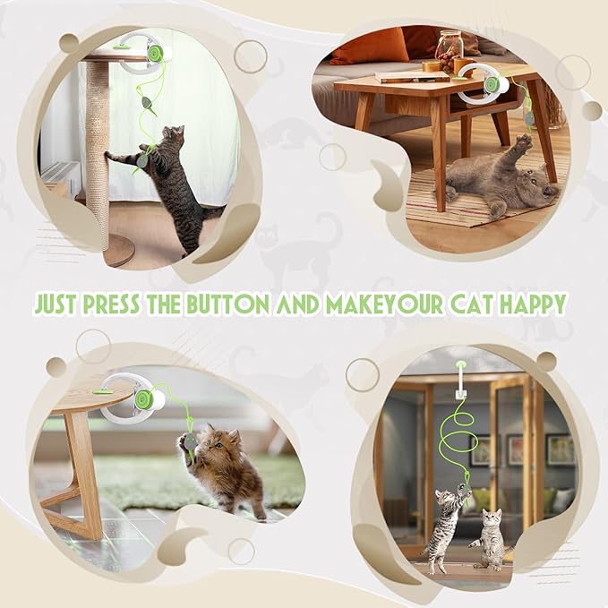 Cat Toy Interactive for Indoor Cats, Smart USB Rechargeable Door Hanging Automatic Retractable Kitten Toys, Teaser Electronic Self Play Feather Cat String Toy Attached with 3 Catnip Mice Green
